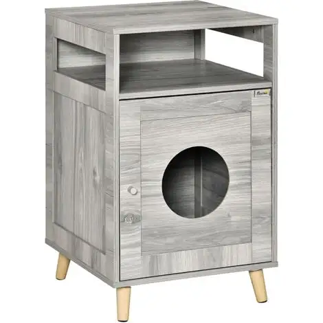 PawHut Maison De Toilette Pour Chat Espace De Rangement Porte Magnétique Pieds Bois De Pin Dim. 48L X 53l X 79H Cm Aspect Bois Gris 1 PawHut Maison De Toilette Pour Chat Espace De Rangement Porte Magnétique Pieds Bois De Pin Dim. 48L X 53l X 79H Cm Aspect Bois Gris