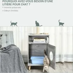 PawHut Maison De Toilette Pour Chat Espace De Rangement Porte Magnétique Pieds Bois De Pin Dim. 48L X 53l X 79H Cm Aspect Bois Gris 9 PawHut Maison De Toilette Pour Chat Espace De Rangement Porte Magnétique Pieds Bois De Pin Dim. 48L X 53l X 79H Cm Aspect Bois Gris -PawHut Soldes Boutique 42169168 5
