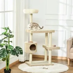 PawHut Arbre à Chats Style Cosy Chic H135 Cm Griffoirs Sisal Naturel Niche Plateformes Peluche Courte Bicolore Beige Café 6 PawHut Arbre à Chats Style Cosy Chic H135 Cm Griffoirs Sisal Naturel Niche Plateformes Peluche Courte Bicolore Beige Café -PawHut Soldes Boutique 42502412 2