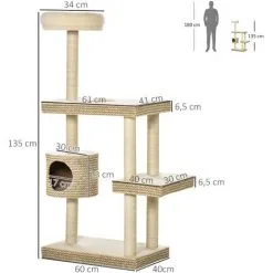 PawHut Arbre à Chats Style Cosy Chic H135 Cm Griffoirs Sisal Naturel Niche Plateformes Peluche Courte Bicolore Beige Café 7 PawHut Arbre à Chats Style Cosy Chic H135 Cm Griffoirs Sisal Naturel Niche Plateformes Peluche Courte Bicolore Beige Café -PawHut Soldes Boutique 42502412 3