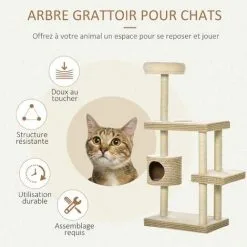 PawHut Arbre à Chats Style Cosy Chic H135 Cm Griffoirs Sisal Naturel Niche Plateformes Peluche Courte Bicolore Beige Café 8 PawHut Arbre à Chats Style Cosy Chic H135 Cm Griffoirs Sisal Naturel Niche Plateformes Peluche Courte Bicolore Beige Café -PawHut Soldes Boutique 42502412 4