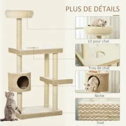 PawHut Arbre à Chats Style Cosy Chic H135 Cm Griffoirs Sisal Naturel Niche Plateformes Peluche Courte Bicolore Beige Café 9 PawHut Arbre à Chats Style Cosy Chic H135 Cm Griffoirs Sisal Naturel Niche Plateformes Peluche Courte Bicolore Beige Café -PawHut Soldes Boutique 42502412 5