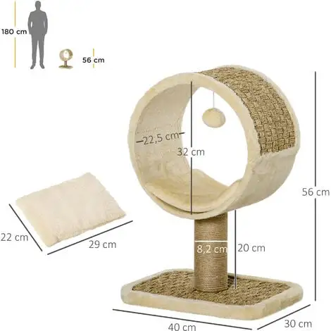 PawHut Arbre à Chat Rond Style Cosy Chic Griffoir Grattoirs Sisal Jeu Suspendu Souris Niche Avec Coussin Cordes D'algues Tressées Peluche Courte Beige 3 PawHut Arbre à Chat Rond Style Cosy Chic Griffoir Grattoirs Sisal Jeu Suspendu Souris Niche Avec Coussin Cordes D'algues Tressées Peluche Courte Beige – Image 3