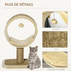 PawHut Arbre à Chat Rond Style Cosy Chic Griffoir Grattoirs Sisal Jeu Suspendu Souris Niche Avec Coussin Cordes D'algues Tressées Peluche Courte Beige 9 PawHut Arbre à Chat Rond Style Cosy Chic Griffoir Grattoirs Sisal Jeu Suspendu Souris Niche Avec Coussin Cordes D'algues Tressées Peluche Courte Beige -PawHut Soldes Boutique 42502413 5