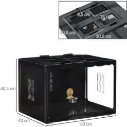 PawHut Terrarium En Verre - Vivarium Reptiles & Batraciens - Habitat Tortue - Couvercle Grillagé 2 Parties Amovibles - Distributeur Eau, Thermomètre, 2 Douilles Inclus - ABS Acrylique Noir -PawHut Soldes Boutique 43542921 3