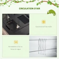 PawHut Terrarium En Verre - Vivarium Reptiles & Batraciens - Habitat Tortue - Couvercle Grillagé 2 Parties Amovibles - Distributeur Eau, Thermomètre, 2 Douilles Inclus - ABS Acrylique Noir -PawHut Soldes Boutique 43542921 5