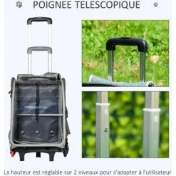 PawHut Sac à Dos Trolley Chariot Sur Roulettes 2 En 1 Pour Chien Chat Poignée Telescopique 6 Roues En étoile Coussin Et Attache Inclus Oxford Motif écailles Gris Brillant - Gris -PawHut Soldes Boutique 44066330 5