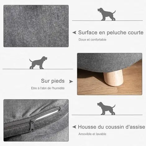 PawHut Canapé Chien Lit Pour Chien Design Scandinave Coussin Moelleux Amovible Pieds Bois Massif Dim. 70L X 47l X 30H Cm Peluche Courte Polyester Gris 5 PawHut Canapé Chien Lit Pour Chien Design Scandinave Coussin Moelleux Amovible Pieds Bois Massif Dim. 70L X 47l X 30H Cm Peluche Courte Polyester Gris – Image 5