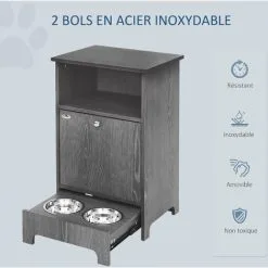 PawHut Meuble De Rangement Pour Animaux - Autopetfeeder Station - Placard Porte Basculante - Niche - Tiroir Coulissant 2 Gamelles Acier Inox. Intégrées - Aspect Bois Gris - Gris 9 PawHut Meuble De Rangement Pour Animaux - Autopetfeeder Station - Placard Porte Basculante - Niche - Tiroir Coulissant 2 Gamelles Acier Inox. Intégrées - Aspect Bois Gris - Gris -PawHut Soldes Boutique 44066350 5
