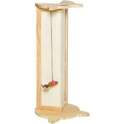 PawHut Griffoir Grattoir Design Tête De Chat - Jouet Souris Suspendue Intégré - Griffoir D'angle Polyvalent - Sisal Naturel Bois De Pin - Beige