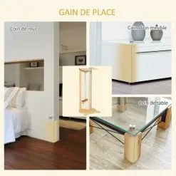 PawHut Griffoir Grattoir Design Tête De Chat - Jouet Souris Suspendue Intégré - Griffoir D'angle Polyvalent - Sisal Naturel Bois De Pin - Beige -PawHut Soldes Boutique 44066374 5