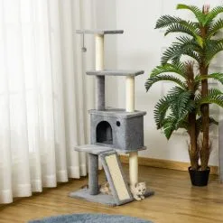 PawHut Arbre à Chat Centre D'activités Multi-équipé Griffoirs Grattoir Jeu Boule Suspendue Niche Housse Amovible Plateformes Gris -PawHut Soldes Boutique 44807842 2