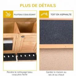 PawHut Clapier Sur Pieds - Cage à Lapin - 2 Plateaux Coulissants à Excrément, 2 Portes Verrouillables, Toit Bitumé Ouvrant, Râtelier à Foin - Bois Sapin Pré-huilé - Orange -PawHut Soldes Boutique 45628588 4