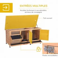 PawHut Clapier Sur Pieds - Cage à Lapin - 2 Plateaux Coulissants à Excrément, 2 Portes Verrouillables, Toit Bitumé Ouvrant, Râtelier à Foin - Bois Sapin Pré-huilé - Orange -PawHut Soldes Boutique 45628588 5