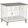 PawHut Cage Pour Chien Animaux Sur Pied - Dim. 86L X 60l X 70H Cm - Grand Coussin Peluche Courte Inclus - Porte Verrouillable - Acier Blanc Panneaux Particules Aspect Bois Gris - Gris -PawHut Soldes Boutique 45847812 1