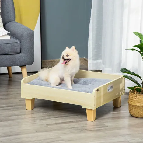 PawHut Canapé Panier Design Chien Chat Dim. 65L X 53l X 25H Cm Piètement Bois De Pin Coussin Gris Peluche Douce Inclus MDF Aspect Bois Clair - Beige 2 PawHut Canapé Panier Design Chien Chat Dim. 65L X 53l X 25H Cm Piètement Bois De Pin Coussin Gris Peluche Douce Inclus MDF Aspect Bois Clair - Beige – Image 2