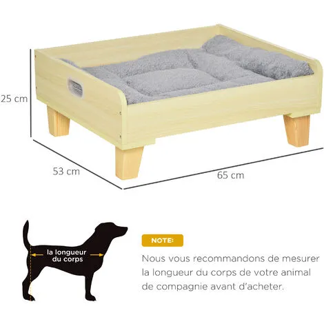 PawHut Canapé Panier Design Chien Chat Dim. 65L X 53l X 25H Cm Piètement Bois De Pin Coussin Gris Peluche Douce Inclus MDF Aspect Bois Clair - Beige 3 PawHut Canapé Panier Design Chien Chat Dim. 65L X 53l X 25H Cm Piètement Bois De Pin Coussin Gris Peluche Douce Inclus MDF Aspect Bois Clair - Beige – Image 3