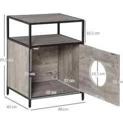 PawHut Maison De Toilette Pour Chat Style Contemporain Coussin Peluche Douce Inclus Châssis Acier Noir Aspect Bois Gris - Gris -PawHut Soldes Boutique 45847850 3