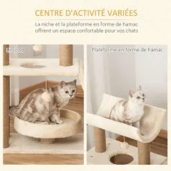 PawHut Arbre à Chat Griffoirs Grattoir Jeu Boules Suspendues Plateformes Ronde, Rectangulaire Et Demi-cylindrique Peluche Jute Naturelle Beige -PawHut Soldes Boutique 45847861 4