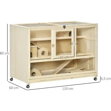 PawHut Cage XXL Pour Hamsters Souris Petits Rongeurs 3 Niveaux Multi-équipement Bascule Rampes Cottages Tiroir Excrément Roulettes Bois De Sapin Plexiglas Métal - Beige 3 PawHut Cage XXL Pour Hamsters Souris Petits Rongeurs 3 Niveaux Multi-équipement Bascule Rampes Cottages Tiroir Excrément Roulettes Bois De Sapin Plexiglas Métal - Beige – Image 3