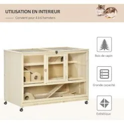 PawHut Cage XXL Pour Hamsters Souris Petits Rongeurs 3 Niveaux Multi-équipement Bascule Rampes Cottages Tiroir Excrément Roulettes Bois De Sapin Plexiglas Métal - Beige 8 PawHut Cage XXL Pour Hamsters Souris Petits Rongeurs 3 Niveaux Multi-équipement Bascule Rampes Cottages Tiroir Excrément Roulettes Bois De Sapin Plexiglas Métal - Beige -PawHut Soldes Boutique 45847880 4