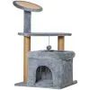 PawHut Arbre à Chat Griffoirs Grattoir Jute Naturelle Centre D'activités Niche Panier Plateforme Jeu Boule Suspendue Peluche Douce Gris -PawHut Soldes Boutique 46360315 1