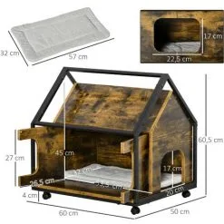 PawHut Maison Pour Chat Design Industriel - Niche Chat Sur Roulettes - Grand Coussin Inclus - Double Porte Et Sortie - Châssis Acier Noir Aspect Bois Vieilli - Marron 7 PawHut Maison Pour Chat Design Industriel - Niche Chat Sur Roulettes - Grand Coussin Inclus - Double Porte Et Sortie - Châssis Acier Noir Aspect Bois Vieilli - Marron -PawHut Soldes Boutique 46360316 3
