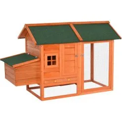 PawHut Poulailler Cottage Cage à Poules Sur Pied Dim. 170L X 81l X 110H Cm Multi-équipement Bois Sapin Lasuré - Orange