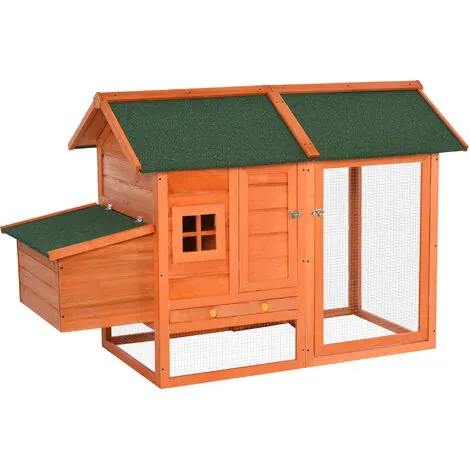 PawHut Poulailler Cottage Cage à Poules Sur Pied Dim. 170L X 81l X 110H Cm Multi-équipement Bois Sapin Lasuré - Orange 1 PawHut Poulailler Cottage Cage à Poules Sur Pied Dim. 170L X 81l X 110H Cm Multi-équipement Bois Sapin Lasuré - Orange