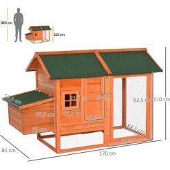 PawHut Poulailler Cottage Cage à Poules Sur Pied Dim. 170L X 81l X 110H Cm Multi-équipement Bois Sapin Lasuré - Orange 7 PawHut Poulailler Cottage Cage à Poules Sur Pied Dim. 170L X 81l X 110H Cm Multi-équipement Bois Sapin Lasuré - Orange -PawHut Soldes Boutique 46360318 3