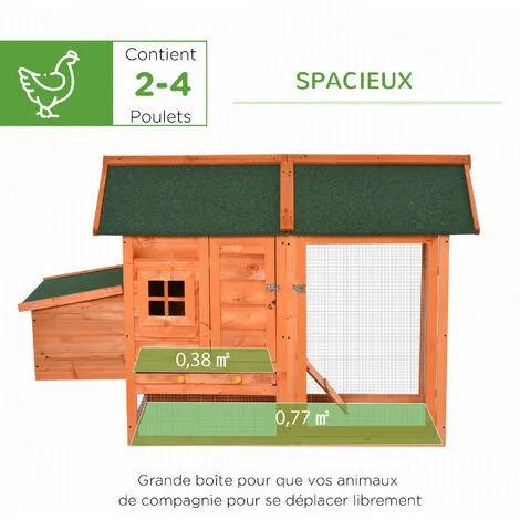 PawHut Poulailler Cottage Cage à Poules Sur Pied Dim. 170L X 81l X 110H Cm Multi-équipement Bois Sapin Lasuré - Orange 5 PawHut Poulailler Cottage Cage à Poules Sur Pied Dim. 170L X 81l X 110H Cm Multi-équipement Bois Sapin Lasuré - Orange – Image 5