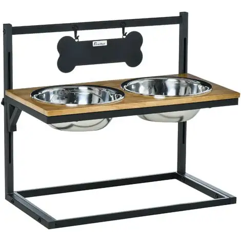 PawHut Gamelle Double Chien Porte-gamelles Surélevé Hauteur Réglable Dim. 58L X 32l X 50H Cm 2 Gamelles Acier Inox. Incluses Plateau Aspect Bois Clair - Beige 1 PawHut Gamelle Double Chien Porte-gamelles Surélevé Hauteur Réglable Dim. 58L X 32l X 50H Cm 2 Gamelles Acier Inox. Incluses Plateau Aspect Bois Clair - Beige