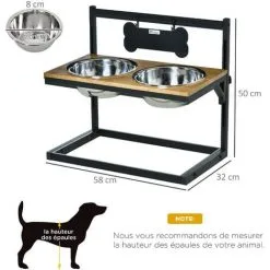 PawHut Gamelle Double Chien Porte-gamelles Surélevé Hauteur Réglable Dim. 58L X 32l X 50H Cm 2 Gamelles Acier Inox. Incluses Plateau Aspect Bois Clair - Beige 7 PawHut Gamelle Double Chien Porte-gamelles Surélevé Hauteur Réglable Dim. 58L X 32l X 50H Cm 2 Gamelles Acier Inox. Incluses Plateau Aspect Bois Clair - Beige -PawHut Soldes Boutique 46382427 3