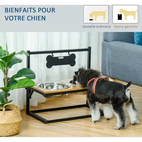 PawHut Gamelle Double Chien Porte-gamelles Surélevé Hauteur Réglable Dim. 58L X 32l X 50H Cm 2 Gamelles Acier Inox. Incluses Plateau Aspect Bois Clair - Beige 5 PawHut Gamelle Double Chien Porte-gamelles Surélevé Hauteur Réglable Dim. 58L X 32l X 50H Cm 2 Gamelles Acier Inox. Incluses Plateau Aspect Bois Clair - Beige – Image 5