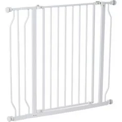 PawHut Barrière De Sécurité Animaux - Longueur Réglable Dim. 75-95 Cm - Porte Double Verrouillage, Ouverture Double Sens -sans Perçage - Acier ABS Blanc - Blanc