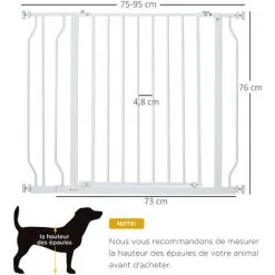 PawHut Barrière De Sécurité Animaux - Longueur Réglable Dim. 75-95 Cm - Porte Double Verrouillage, Ouverture Double Sens -sans Perçage - Acier ABS Blanc - Blanc 7 PawHut Barrière De Sécurité Animaux - Longueur Réglable Dim. 75-95 Cm - Porte Double Verrouillage, Ouverture Double Sens -sans Perçage - Acier ABS Blanc - Blanc -PawHut Soldes Boutique 46698984 3