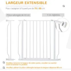 PawHut Barrière De Sécurité Animaux - Longueur Réglable Dim. 75-95 Cm - Porte Double Verrouillage, Ouverture Double Sens -sans Perçage - Acier ABS Blanc - Blanc 8 PawHut Barrière De Sécurité Animaux - Longueur Réglable Dim. 75-95 Cm - Porte Double Verrouillage, Ouverture Double Sens -sans Perçage - Acier ABS Blanc - Blanc -PawHut Soldes Boutique 46698984 4