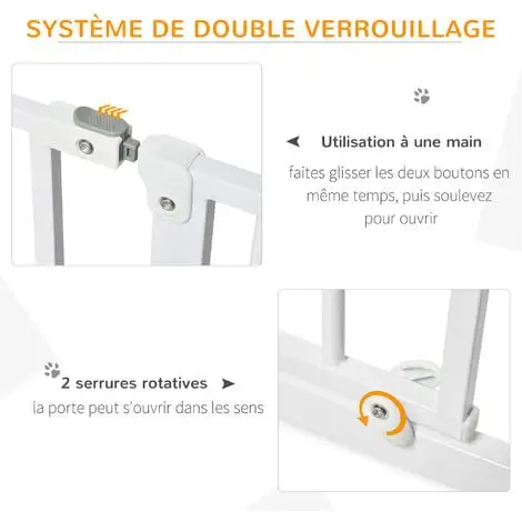 PawHut Barrière De Sécurité Animaux - Longueur Réglable Dim. 75-95 Cm - Porte Double Verrouillage, Ouverture Double Sens -sans Perçage - Acier ABS Blanc - Blanc 5 PawHut Barrière De Sécurité Animaux - Longueur Réglable Dim. 75-95 Cm - Porte Double Verrouillage, Ouverture Double Sens -sans Perçage - Acier ABS Blanc - Blanc – Image 5
