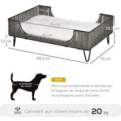 PawHut Canapé Chien Chat Style Cosy Chic Avec Coussin Aspect Fourrure Blanc - Pieds Acier En épingles - Dim. 84,5L X 55l X 28,5H Cm - Résine Tressée Grise - Gris -PawHut Soldes Boutique 47140944 3