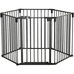 PawHut Barrière De Sécurité - Parc Enclos Chien Modulable Pliable - Porte Verrouillable - 6 Panneaux Acier Et PP - Dim. 362,5L Max. X 76H Cm Noir