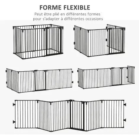 PawHut Barrière De Sécurité - Parc Enclos Chien Modulable Pliable - Porte Verrouillable - 6 Panneaux Acier Et PP - Dim. 362,5L Max. X 76H Cm Noir 5 PawHut Barrière De Sécurité - Parc Enclos Chien Modulable Pliable - Porte Verrouillable - 6 Panneaux Acier Et PP - Dim. 362,5L Max. X 76H Cm Noir – Image 5