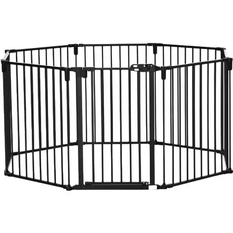 PawHut Barrière De Sécurité - Parc Enclos Chien Modulable Pliable - Porte Verrouillable - 8 Panneaux Acier Et PP - Dim. 482,5L Max. X 76H Cm Noir - Noir -PawHut Soldes Boutique 47140976 1