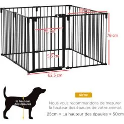 PawHut Barrière De Sécurité - Parc Enclos Chien Modulable Pliable - Porte Verrouillable - 8 Panneaux Acier Et PP - Dim. 482,5L Max. X 76H Cm Noir - Noir -PawHut Soldes Boutique 47140976 3