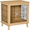 PawHut Cage Pour Chien Sur Pied Style Scandinave - Dim. 73L X 55l X 78H Cm - Porte Verrouillable - Acier Noir Panneaux Particules Aspect Bois Clair -PawHut Soldes Boutique 47489051 1
