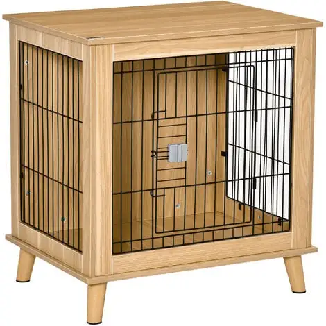 PawHut Cage Pour Chien Sur Pied Style Scandinave - Dim. 73L X 55l X 78H Cm - Porte Verrouillable - Acier Noir Panneaux Particules Aspect Bois Clair 1 PawHut Cage Pour Chien Sur Pied Style Scandinave - Dim. 73L X 55l X 78H Cm - Porte Verrouillable - Acier Noir Panneaux Particules Aspect Bois Clair