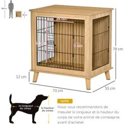 PawHut Cage Pour Chien Sur Pied Style Scandinave - Dim. 73L X 55l X 78H Cm - Porte Verrouillable - Acier Noir Panneaux Particules Aspect Bois Clair 7 PawHut Cage Pour Chien Sur Pied Style Scandinave - Dim. 73L X 55l X 78H Cm - Porte Verrouillable - Acier Noir Panneaux Particules Aspect Bois Clair -PawHut Soldes Boutique 47489051 3