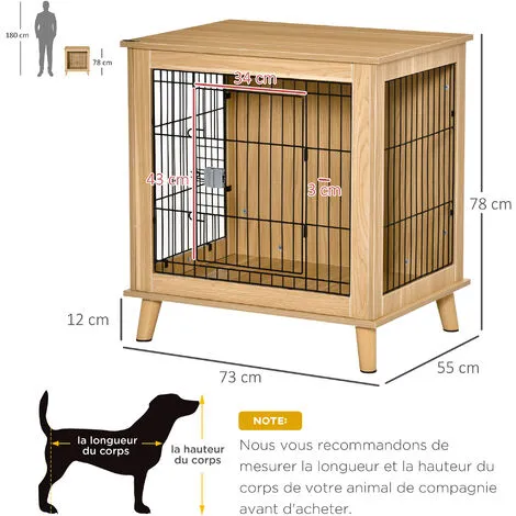 PawHut Cage Pour Chien Sur Pied Style Scandinave - Dim. 73L X 55l X 78H Cm - Porte Verrouillable - Acier Noir Panneaux Particules Aspect Bois Clair 3 PawHut Cage Pour Chien Sur Pied Style Scandinave - Dim. 73L X 55l X 78H Cm - Porte Verrouillable - Acier Noir Panneaux Particules Aspect Bois Clair – Image 3