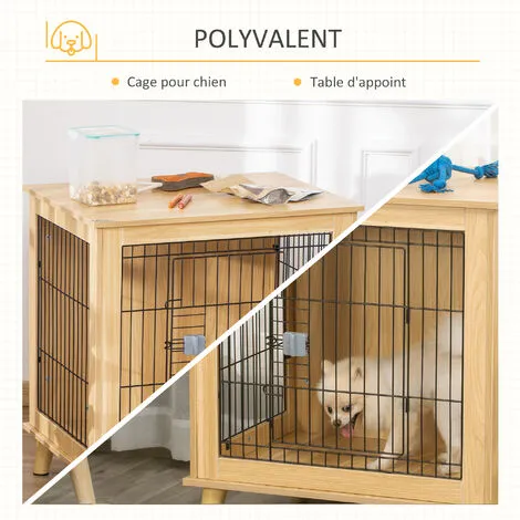 PawHut Cage Pour Chien Sur Pied Style Scandinave - Dim. 73L X 55l X 78H Cm - Porte Verrouillable - Acier Noir Panneaux Particules Aspect Bois Clair 4 PawHut Cage Pour Chien Sur Pied Style Scandinave - Dim. 73L X 55l X 78H Cm - Porte Verrouillable - Acier Noir Panneaux Particules Aspect Bois Clair – Image 4