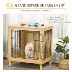 PawHut Cage Pour Chien Sur Pied Style Scandinave - Dim. 73L X 55l X 78H Cm - Porte Verrouillable - Acier Noir Panneaux Particules Aspect Bois Clair 9 PawHut Cage Pour Chien Sur Pied Style Scandinave - Dim. 73L X 55l X 78H Cm - Porte Verrouillable - Acier Noir Panneaux Particules Aspect Bois Clair -PawHut Soldes Boutique 47489051 5