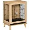 PawHut Cage Pour Chien Sur Pied Style Scandinave - Dim. 64L X 48l X 83H Cm - Porte Verrouillable, Plateau Déjection Coulissant - Acier Noir Panneaux Particules Aspect Bois Clair - Beige -PawHut Soldes Boutique 47489055 1